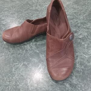 Clarks Bendables Womens 7M Casual Loafers Slip On Comfort Shoes Brown Leather